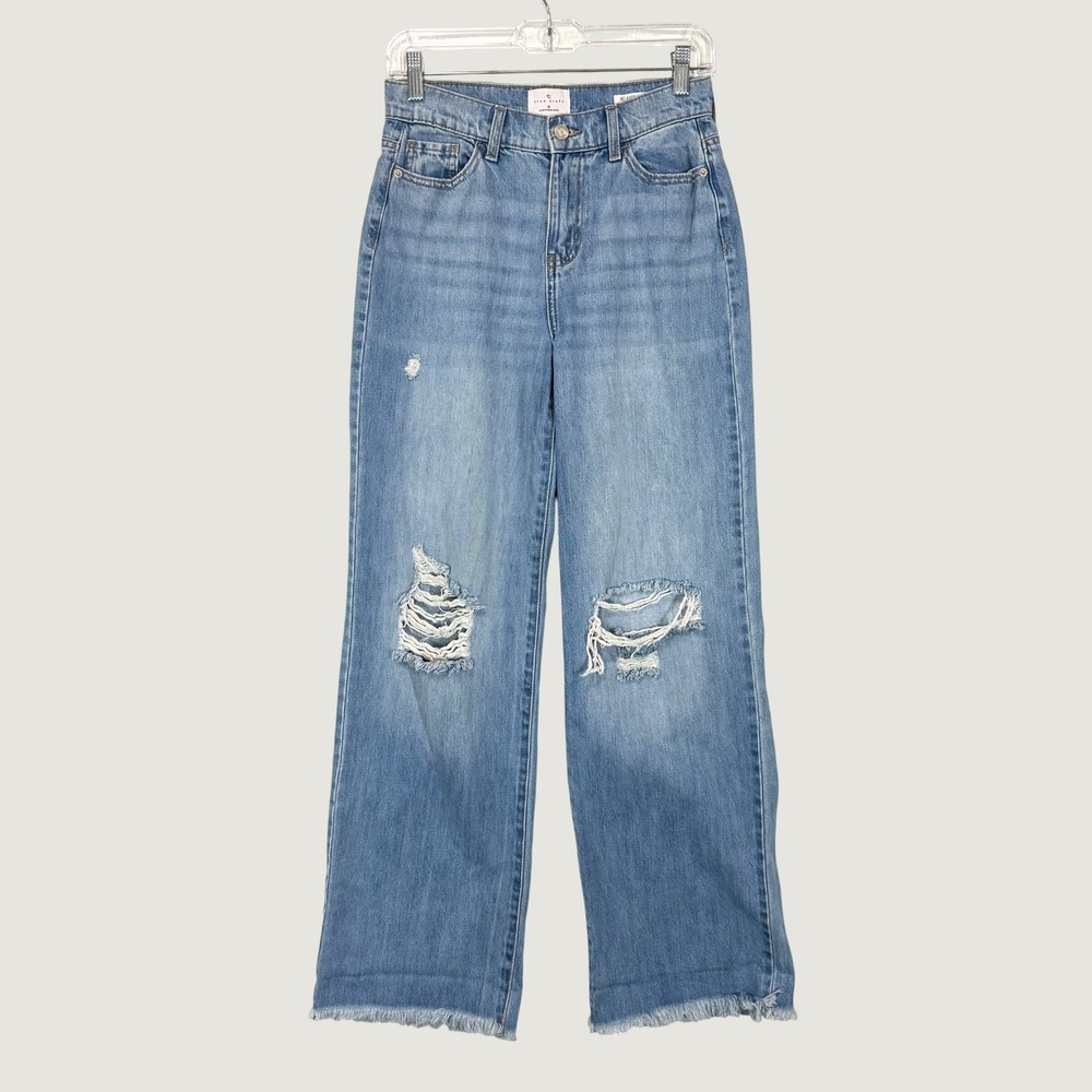 True Craft Jeans Women 0 Blue Relaxed Wide Leg Distressed High Rise Raw Hem